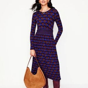 Boden Blue and Brown Long Sleeve Dress